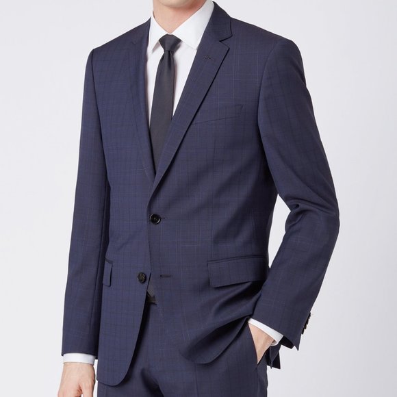 Hugo Boss Mens 'Huge6' Blue Regular Fit Plaid Wool Sport Coat Blazer 42R - Picture 3 of 5